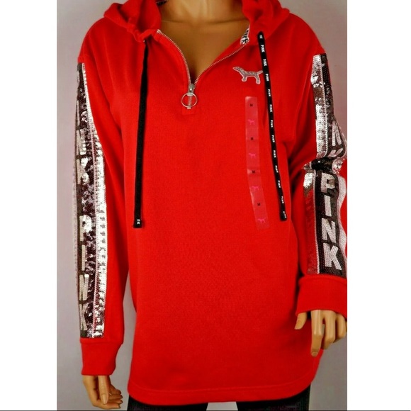 VS PINK BLING SEQUIN PERFECT TUNIC HOODIE PULLOVER - Picture 11 of 14